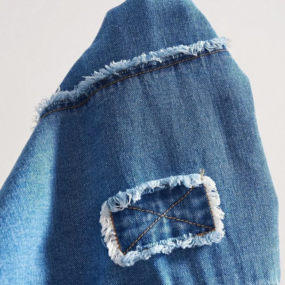 Blue Casual Women's Loose Woven oversized denim Jacket